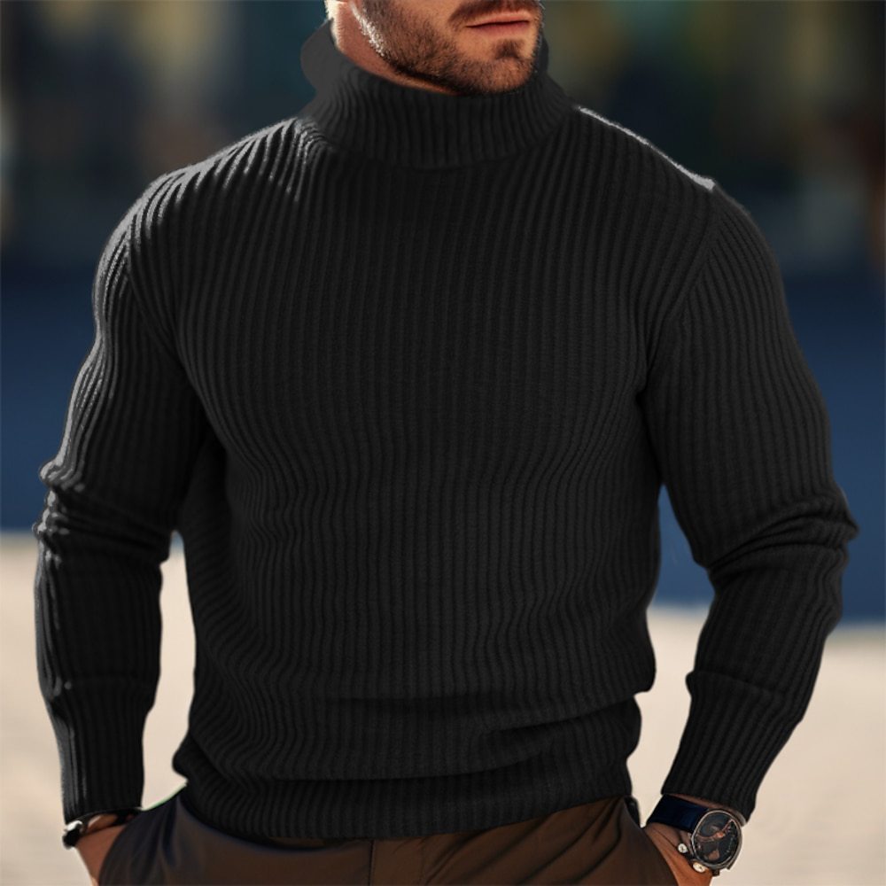 Pull à col roulé en laine côtelée pour homme – Confort et élégance pour l'hiver, coupe ajustée, plusieurs tailles disponibles