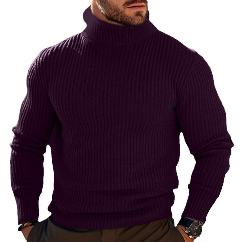 Pull à col roulé en laine côtelée pour homme – Confort et élégance pour l'hiver, coupe ajustée, plusieurs tailles disponibles
