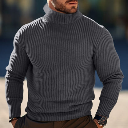 Pull à col roulé en laine côtelée pour homme – Confort et élégance pour l'hiver, coupe ajustée, plusieurs tailles disponibles