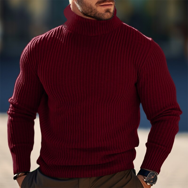 Pull à col roulé en laine côtelée pour homme – Confort et élégance pour l'hiver, coupe ajustée, plusieurs tailles disponibles