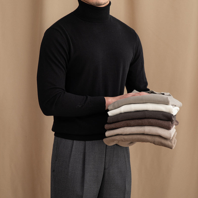 Pull col roulé ajusté léger pour homme en mélange de laine - Confort et élégance pour l'automne et l'hiver