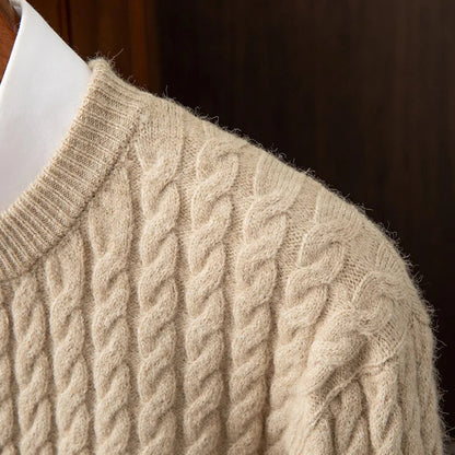 Pull pour homme en mélange de laine torsadée, col rond, parfait pour l'automne et l'hiver, détails côtelés et sportifs