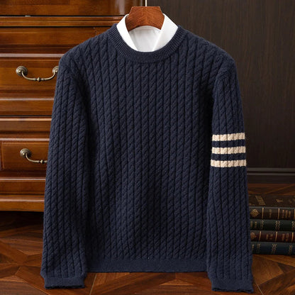 Pull pour homme en mélange de laine torsadée, col rond, parfait pour l'automne et l'hiver, détails côtelés et sportifs