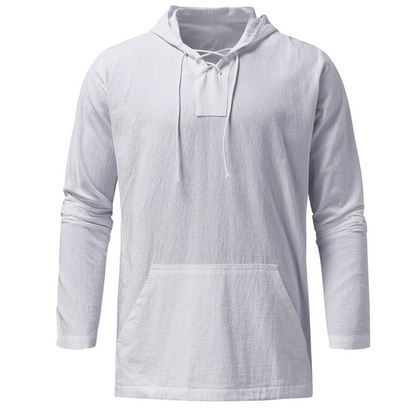 Pull léger pour homme à col en V avec laçage et capuche - Style décontracté et confort optimal