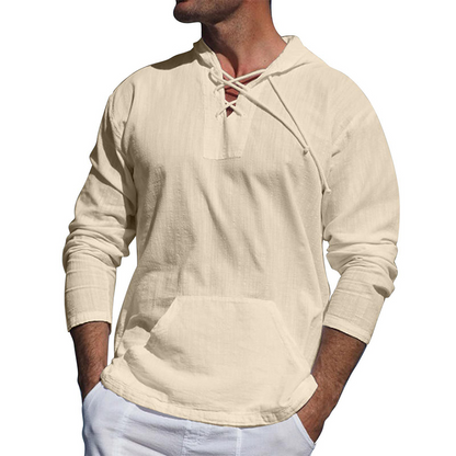 Pull léger pour homme à col en V avec laçage et capuche - Style décontracté et confort optimal