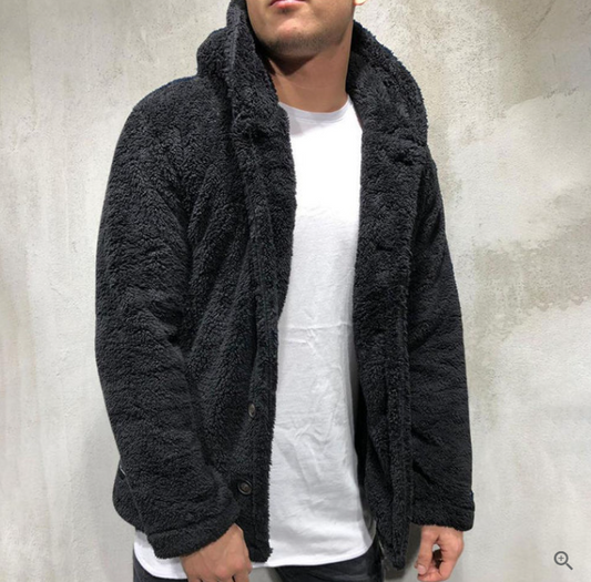 Warm Fleece Pullover for Men with Buttoned Hood – Comfort and Modern Style