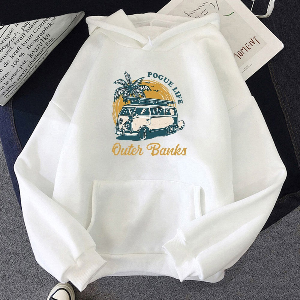 Pull à Capuche Unisexe Surdimensionné en Polyester avec Graphique Vintage de Surf et Poche Kangourou – Confortable et Stylé 10