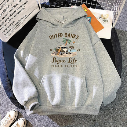 Pull à Capuche Unisexe Surdimensionné en Polyester avec Graphique Vintage de Surf et Poche Kangourou – Confortable et Stylé 5