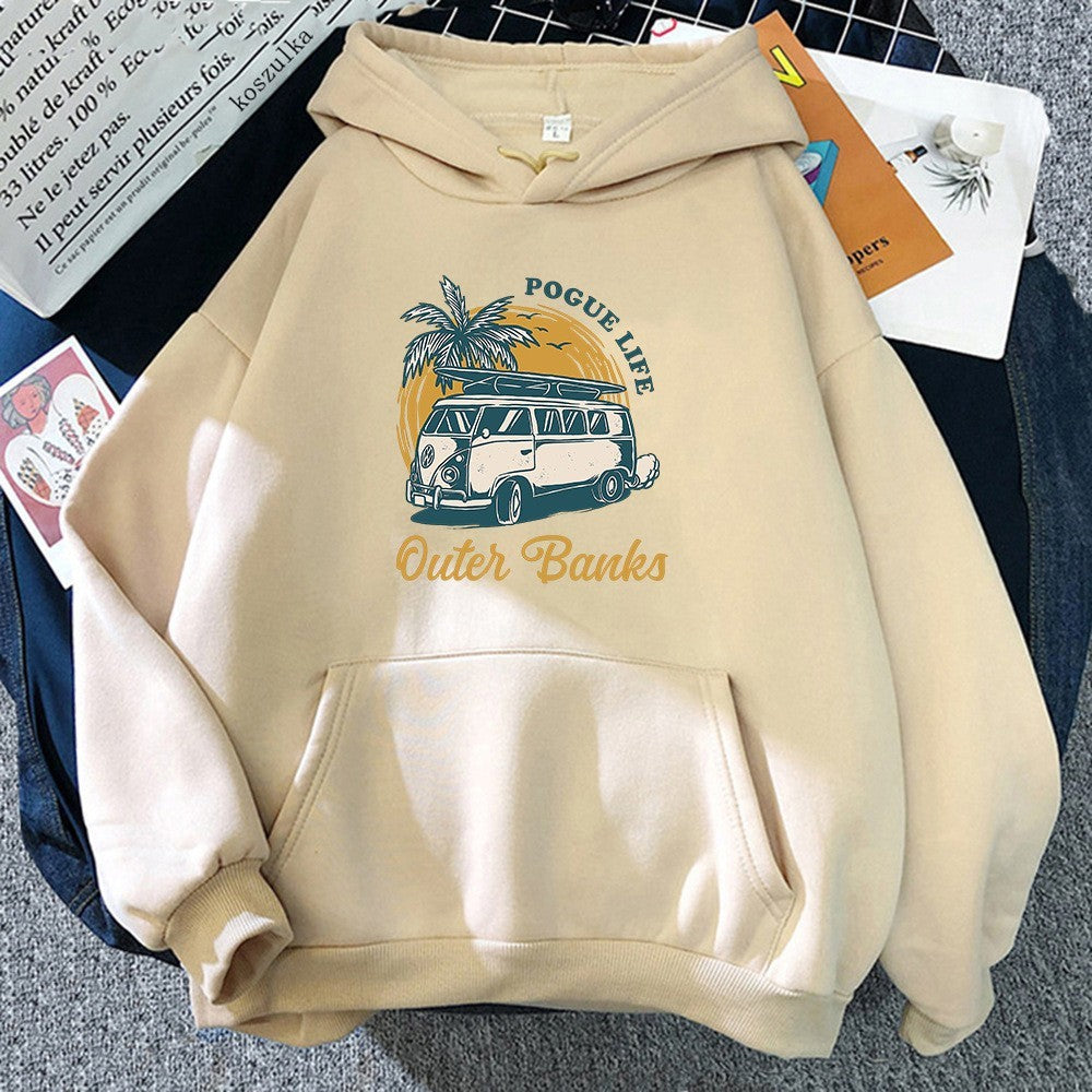 Pull à Capuche Unisexe Surdimensionné en Polyester avec Graphique Vintage de Surf et Poche Kangourou – Confortable et Stylé 8