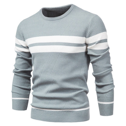 Striped Crew Neck Sweater for Men – Chevron Textured Knit