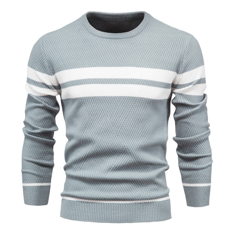 Striped Crew Neck Sweater for Men – Chevron Textured Knit