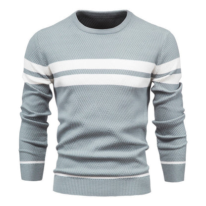 Striped Crew Neck Sweater for Men – Chevron Textured Knit