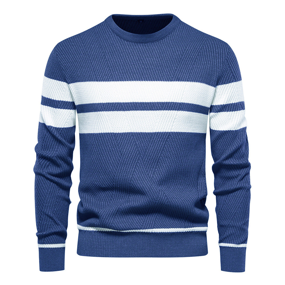 Striped Crew Neck Sweater for Men – Chevron Textured Knit