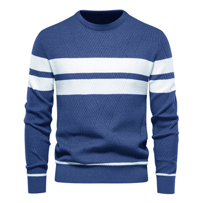 Striped Crew Neck Sweater for Men – Chevron Textured Knit
