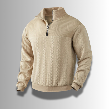 Pull en laine mérinos à demi-fermeture éclair avec tricot torsadé – Élégance et confort