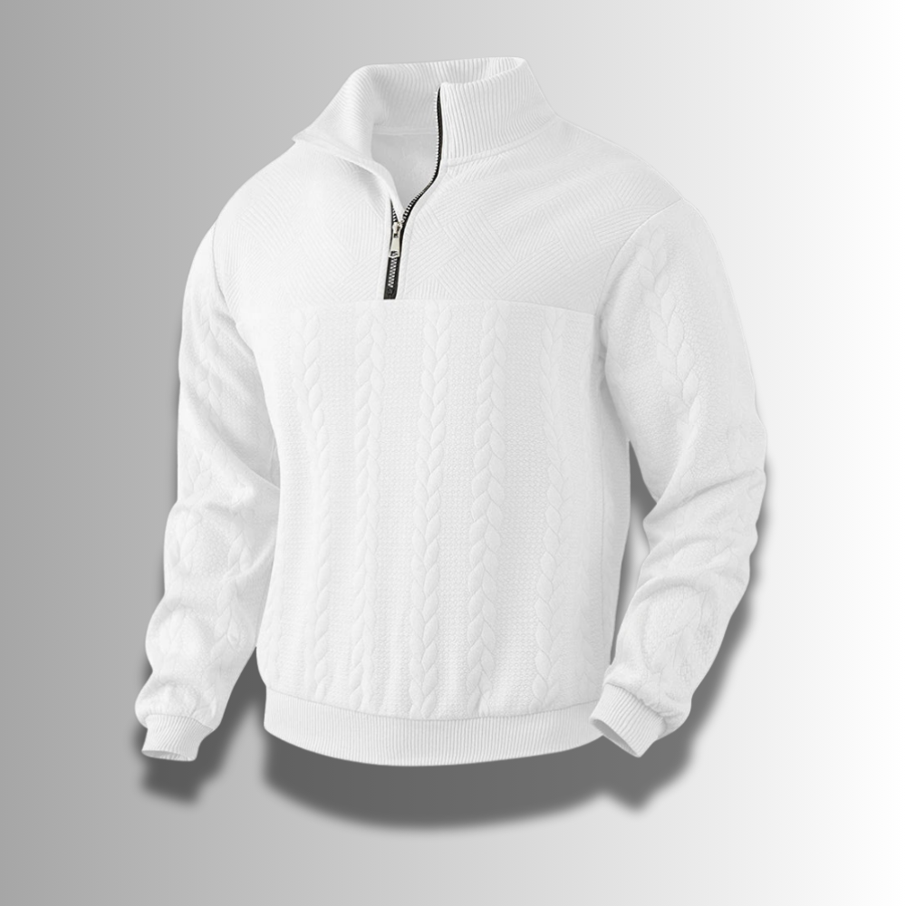 Pull en laine mérinos à demi-fermeture éclair avec tricot torsadé – Élégance et confort