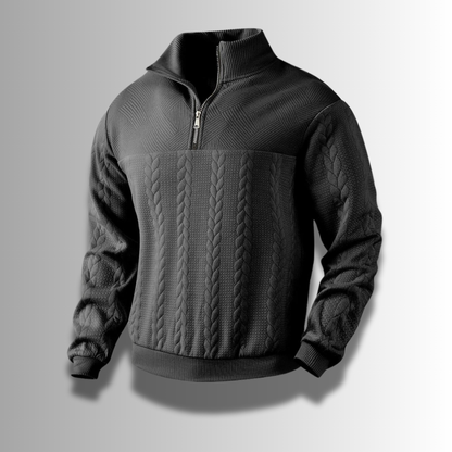 Pull en laine mérinos à demi-fermeture éclair avec tricot torsadé – Élégance et confort