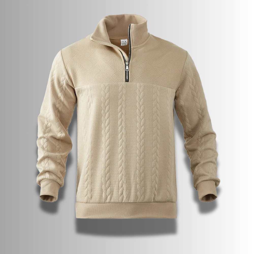 Pull en laine mérinos à demi-fermeture éclair avec tricot torsadé – Élégance et confort