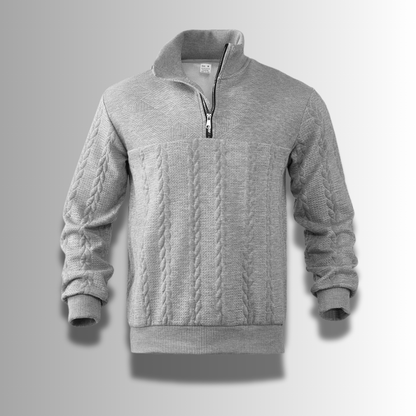 Pull en laine mérinos à demi-fermeture éclair avec tricot torsadé – Élégance et confort