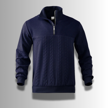 Pull en laine mérinos à demi-fermeture éclair avec tricot torsadé – Élégance et confort