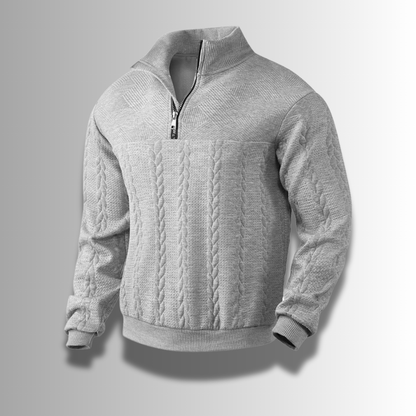 Pull en laine mérinos à demi-fermeture éclair avec tricot torsadé – Élégance et confort