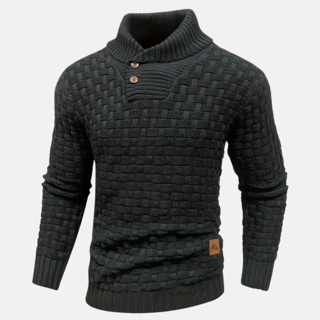 Pull en tricot doux pour homme avec col châle et détails texturés - Idéal pour l'automne et l'hiver