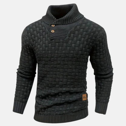 Pull en tricot doux pour homme avec col châle et détails texturés - Idéal pour l'automne et l'hiver