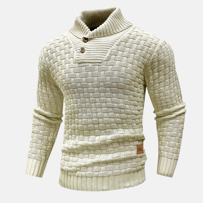 Pull en tricot doux pour homme avec col châle et détails texturés - Idéal pour l'automne et l'hiver