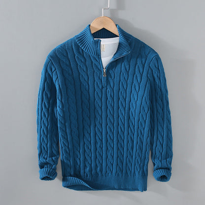 Pull léger en coton pour homme avec col montant et demi-fermeture éclair – Idéal pour le printemps et l'automne