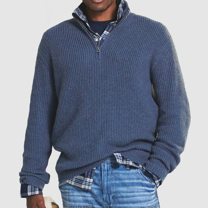 Pull en maille côtelée pour homme avec col montant et demi-fermeture éclair – Confortable et élégant pour le bureau et les loisirs