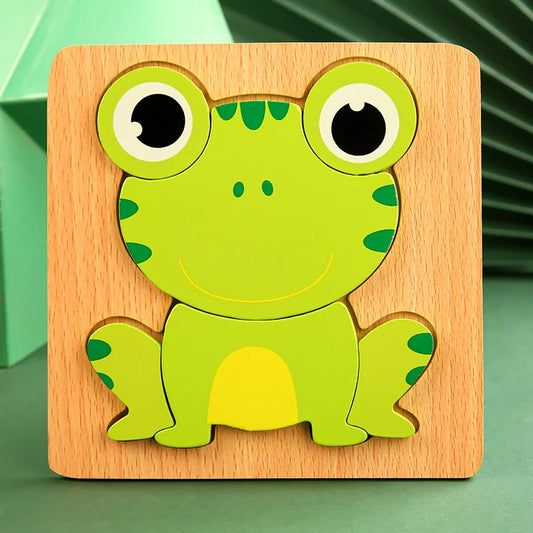 3D Wooden Puzzle of Colorful Animals for Children – Durable and Interactive Educational Game, 14.7 x 14.7 cm