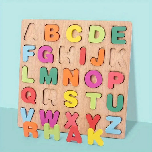 Educational Wooden Puzzle with Colored Letters and Numbers – Interactive Game for Children 2 Years and Older