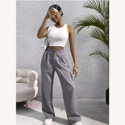 Pantalon fluide taille haute pour femme en tissu doux – Coupe ample et élégante, disponible en plusieurs couleurs