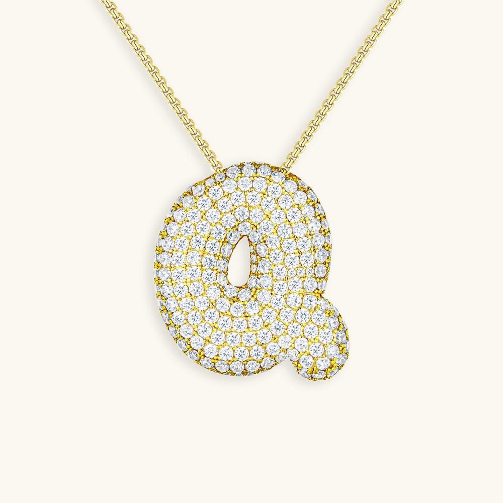 Variant image for Collier Femme Or 18 Carats avec Pendentif Initial et Diamant Simulant 18 pouces-17