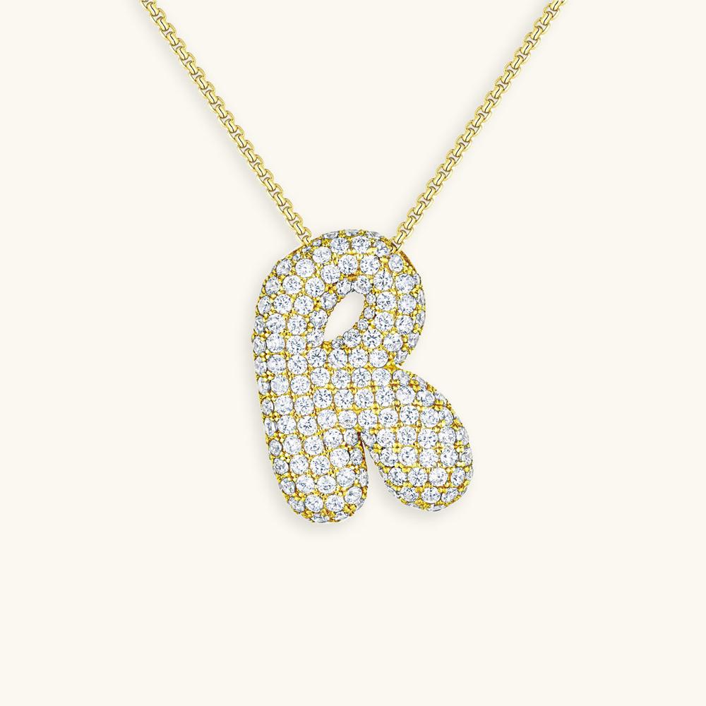 Variant image for Collier Femme Or 18 Carats avec Pendentif Initial et Diamant Simulant 18 pouces-18