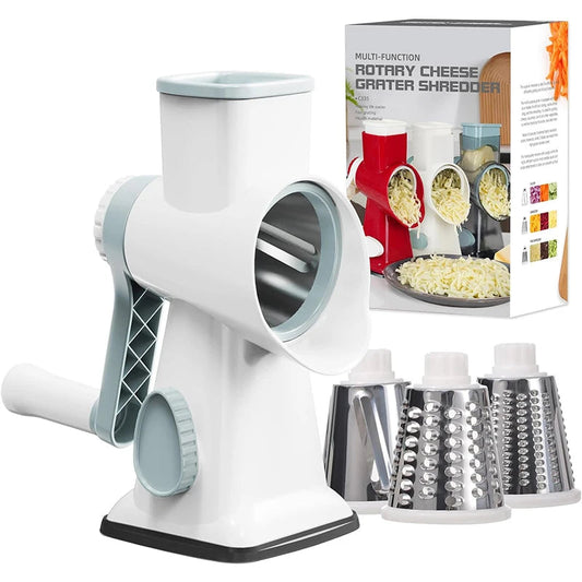 3-in-1 Rotary Cheese Grater with Manual Vegetable Cutter – Practical Kitchen Utensil