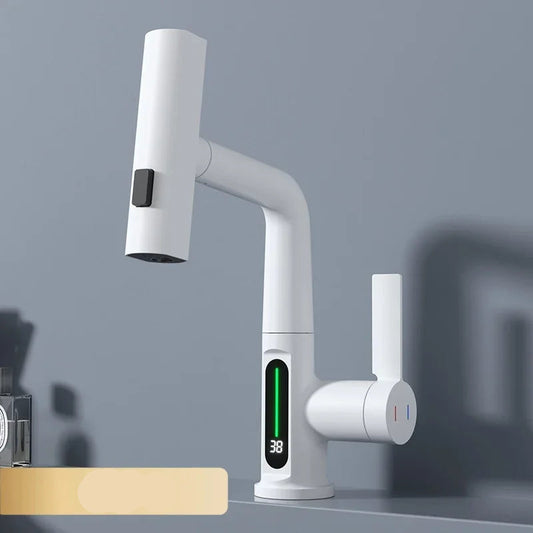 Kitchen Faucet with LED Temperature Display and Hot/Cold Water Control
