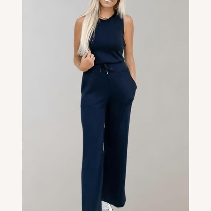 Ensemble élégant pour femme en tissu doux – Débardeur sans manches et pantalon large taille haute
