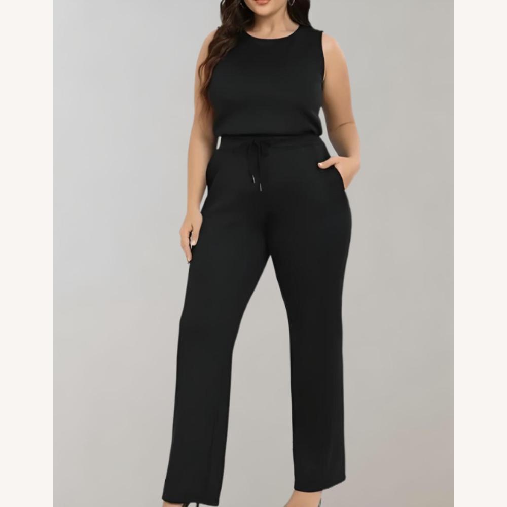 Variant image for Ensemble Tailleur Femme Élégant en Tissu Doux – Débardeur Sans Manches et Pantalon Large Taille Haute-18