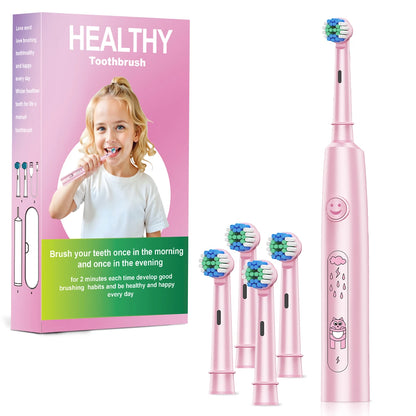 Brosse à dents électrique ronde avec 5 modes de nettoyage et poils doux – Rechargeable par USB avec 4/8 têtes de rechange