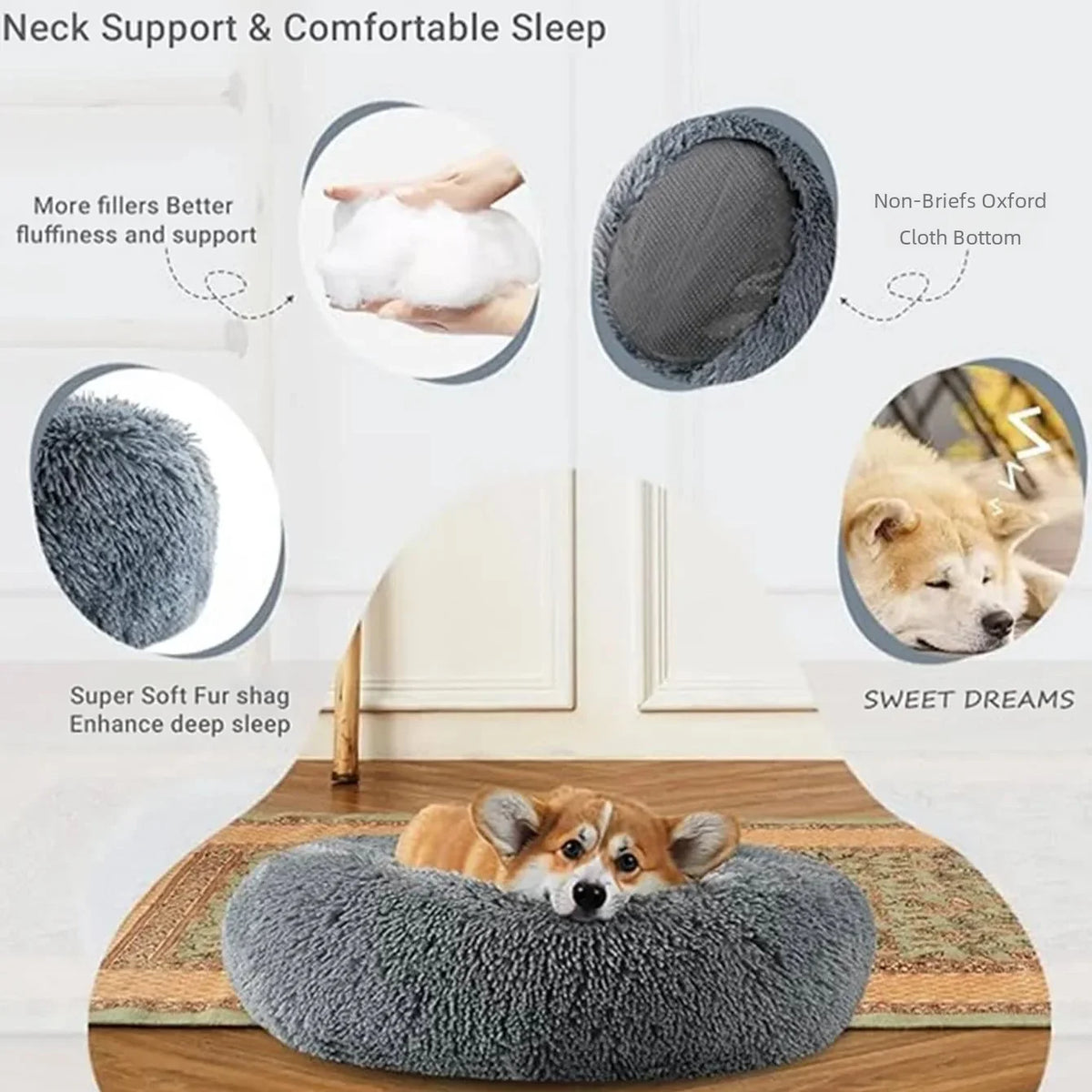 Niche ronde en peluche pour animaux de grande taille – Maison douce et chaude pour chien