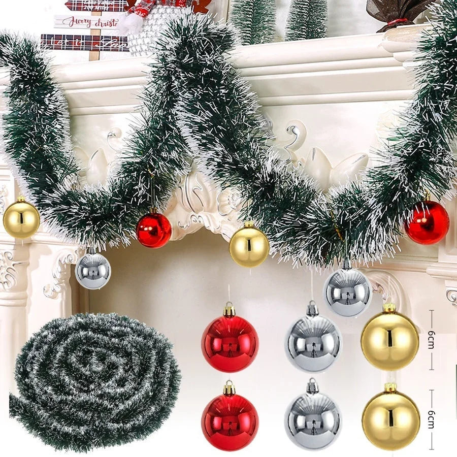 Ruban de Noël en Canne Verte, 10M avec Nœuds – Décoration pour Sapin et Couronne
