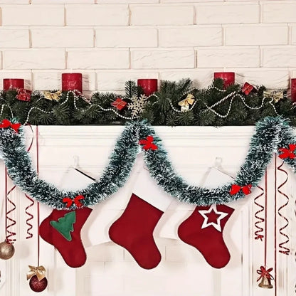 Ruban de Noël en Canne Verte, 10M avec Nœuds – Décoration pour Sapin et Couronne