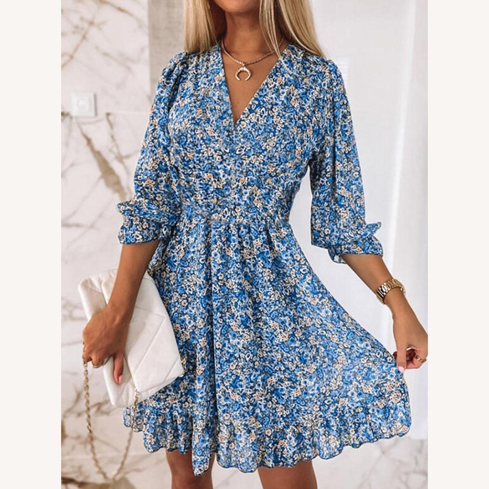 Robe d'été élégante pour femme avec encolure en V – Robe longue confortable en polyester pour les journées estivales