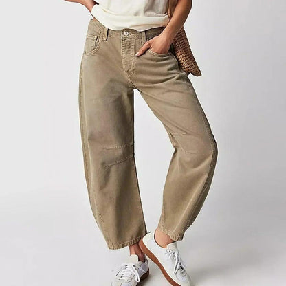 Pantalon large fluide en coton pour femme – Tissu confortable, évasé et respirant, disponible en beige, marron, blanc et noir