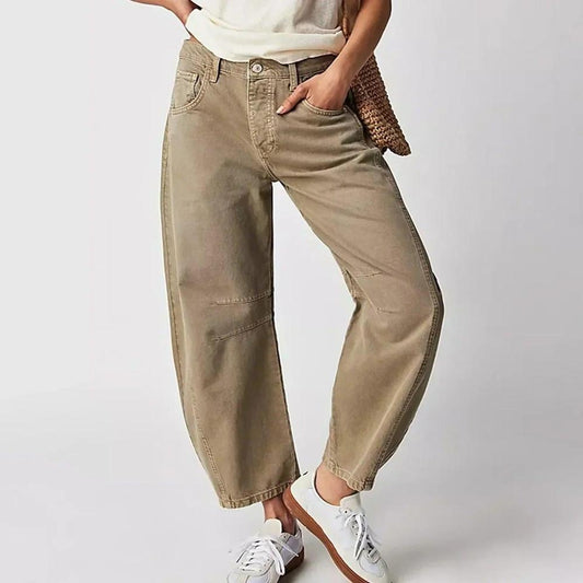 Pantalon large fluide en coton pour femme – Tissu confortable, évasé et respirant, disponible en beige, marron, blanc et noir