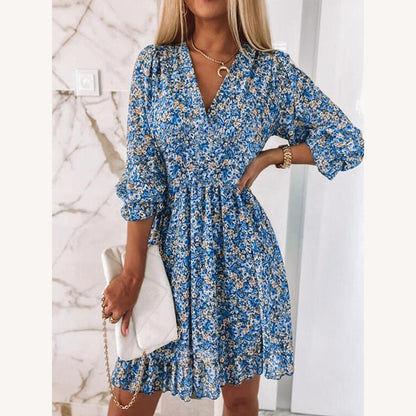 Robe d'été élégante pour femme avec encolure en V – Robe longue confortable en polyester pour les journées estivales