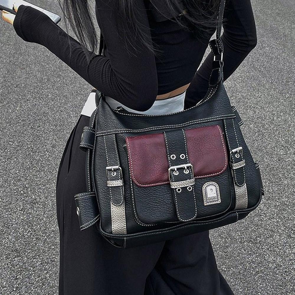 Women's Y2K Handbag in PU Leather with Adjustable Shoulder Strap – Elegant Vintage Design Black and Burgundy