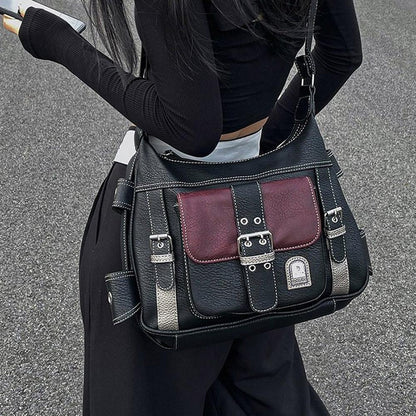 Women's Y2K Handbag in PU Leather with Adjustable Shoulder Strap – Elegant Vintage Design Black and Burgundy