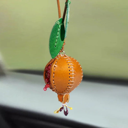 Genuine Leather Pomegranate Bag with Decorative Pendants – Accessory for Bags, Keys, and Rearview Mirrors